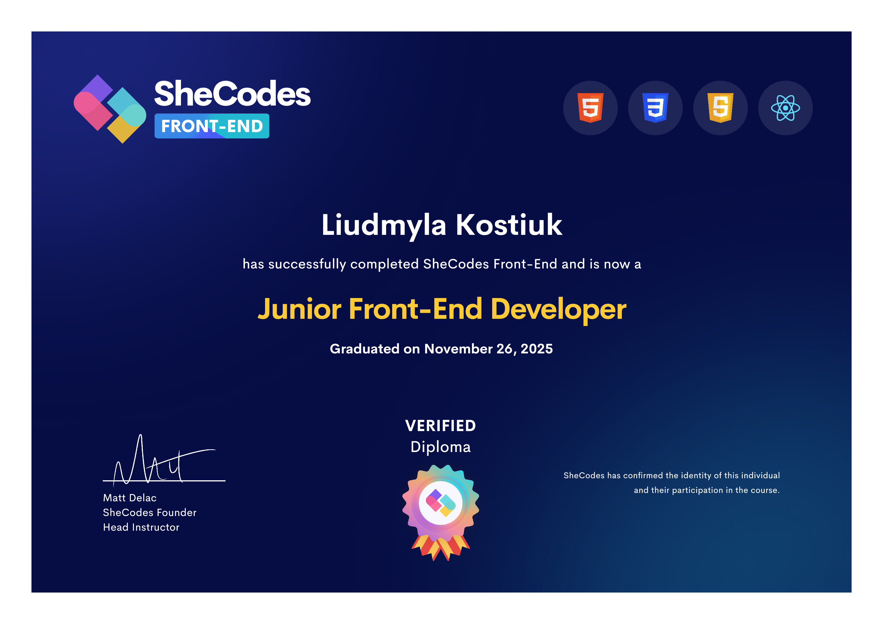 SheCodes Front-End Development Diploma