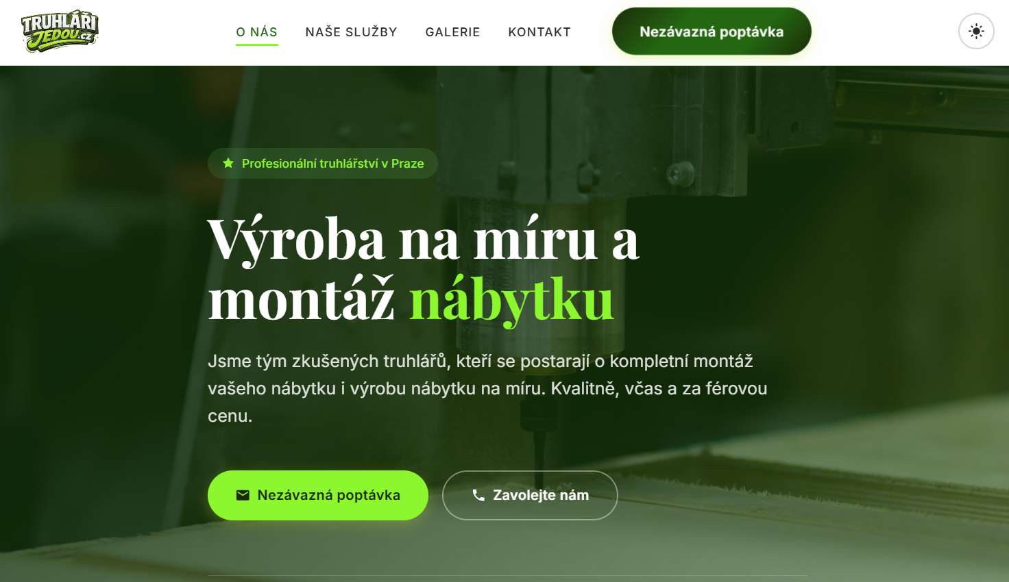 Truhláři Jedou website — custom furniture and assembly service